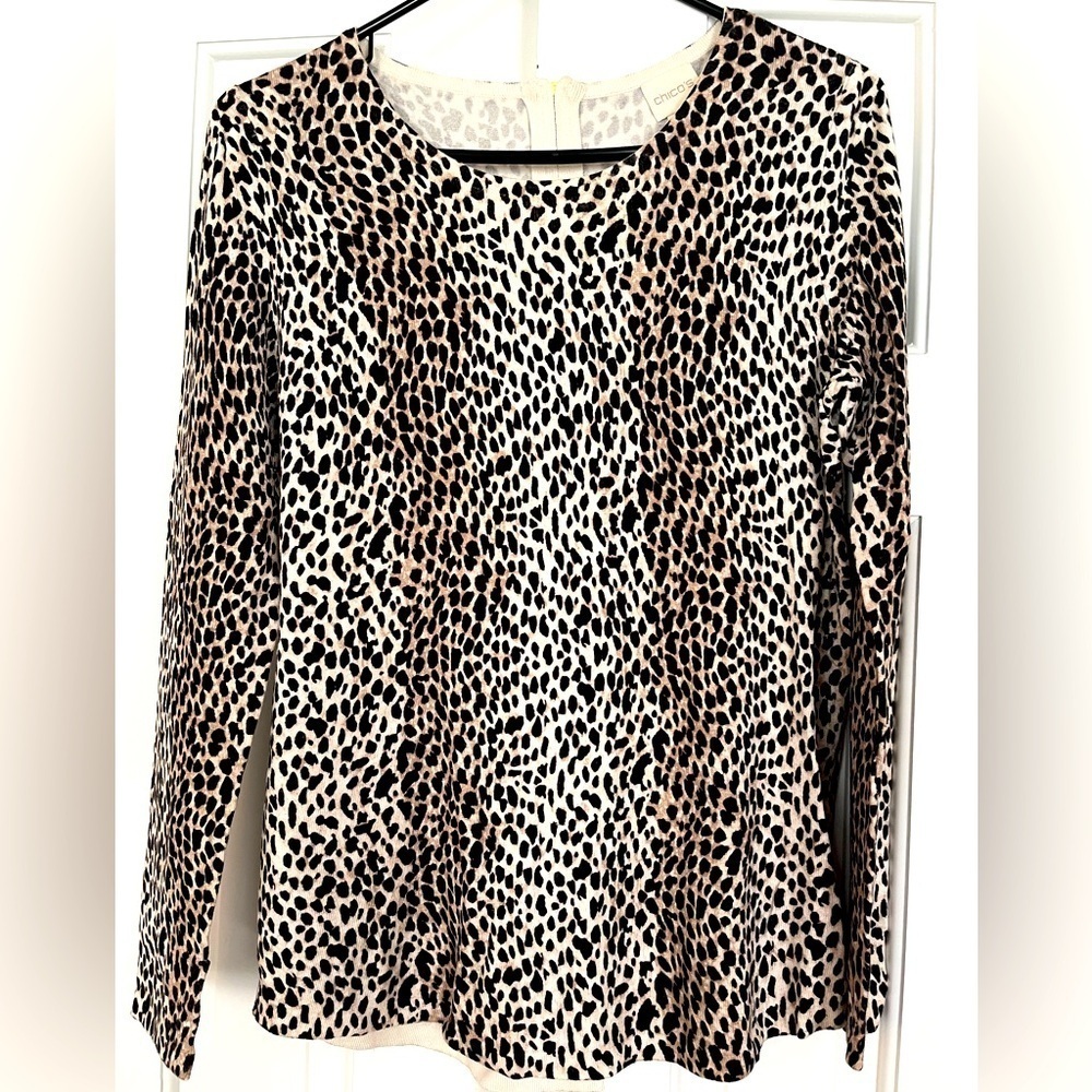 Chico’s• Leopard Print Super Soft Long Sleeve Women’s Top, Women’s Sz Medium
